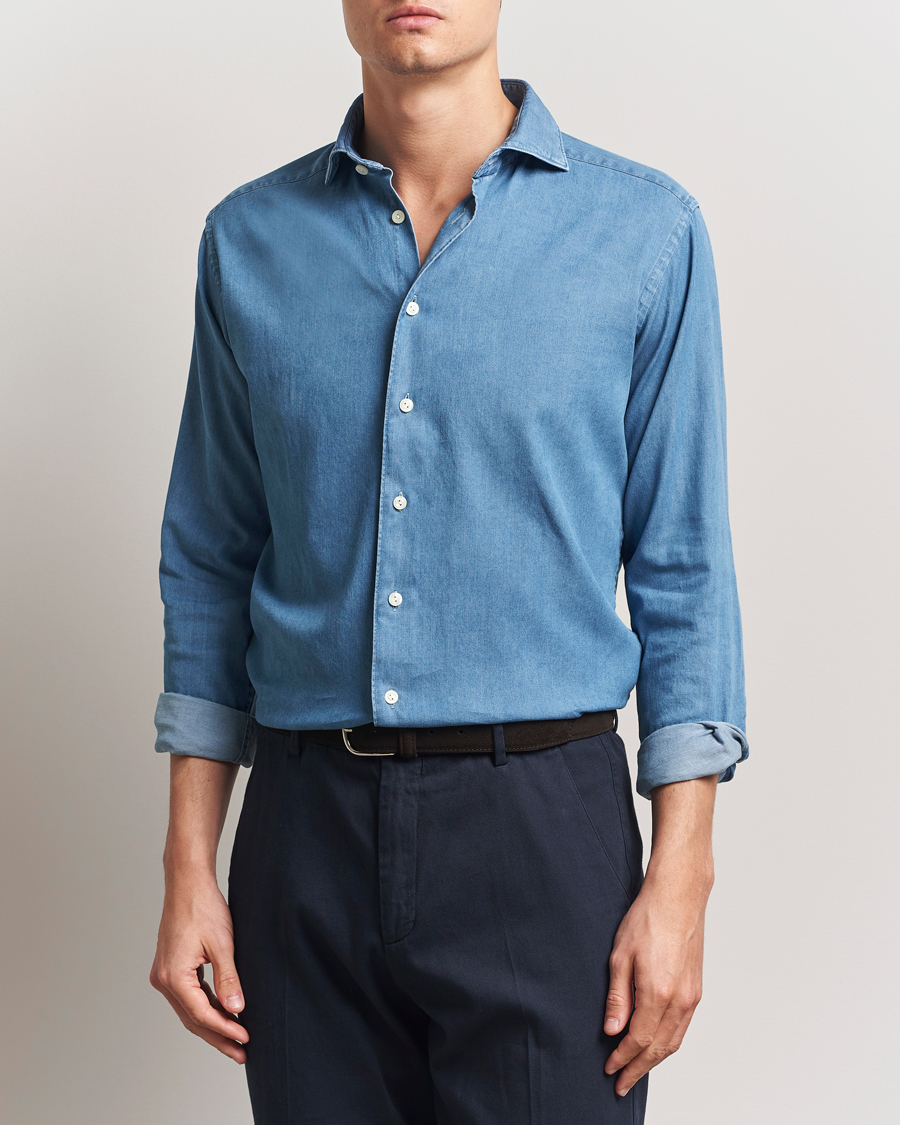 Herre | Skjorter | Eton | Slim Fit Denim Shirt Mid Blue