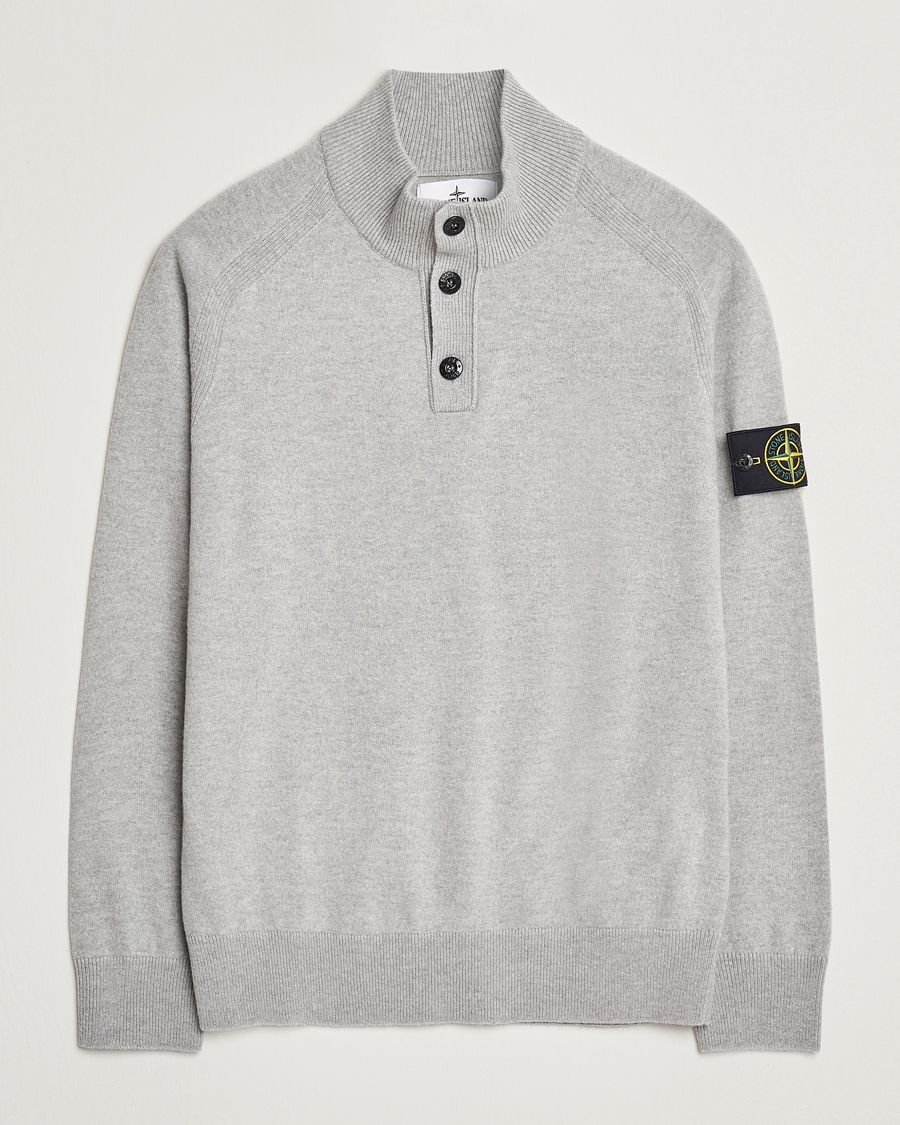 Herre | Trøjer | Stone Island | Knitted Geelong Wool Half Button Zip Melange Grey