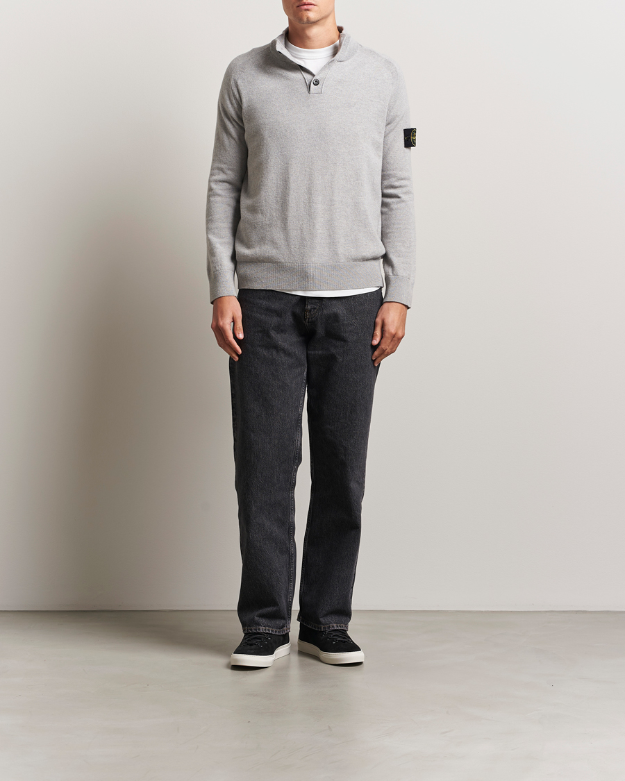 Herre | Trøjer | Stone Island | Knitted Geelong Wool Half Button Zip Melange Grey