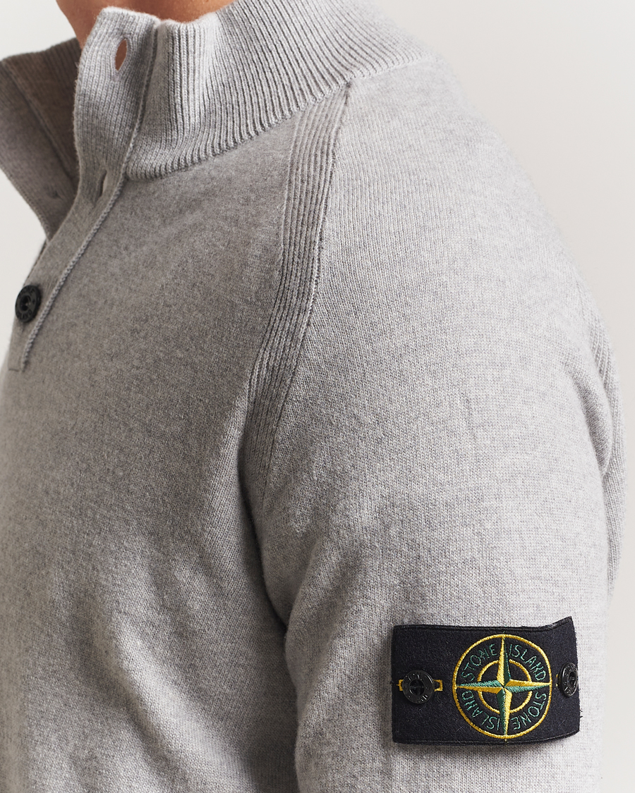 Herre | Trøjer | Stone Island | Knitted Geelong Wool Half Button Zip Melange Grey