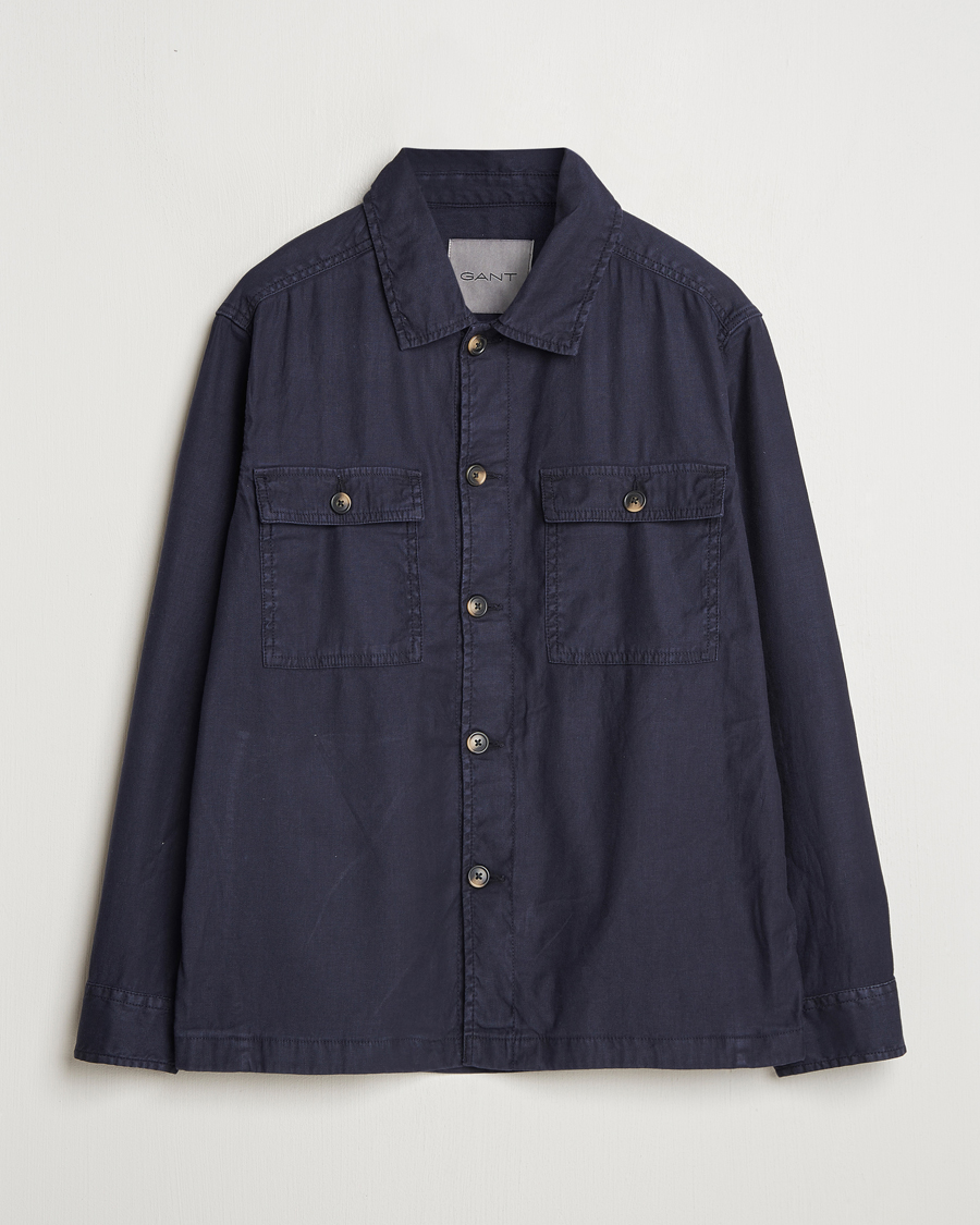 Herre | Skjorter | GANT | Linen/Cotton Twill Overshirt Evening Blue