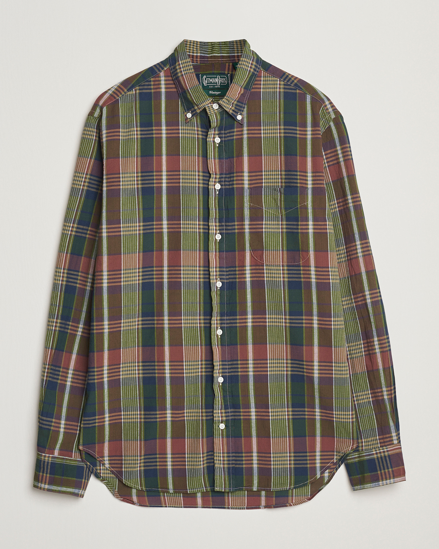 Herre | Skjorter | Gitman Vintage | Button Down Indian Madras Shirt Olive Check