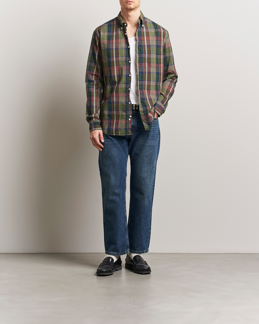 Herre | Skjorter | Gitman Vintage | Button Down Indian Madras Shirt Olive Check