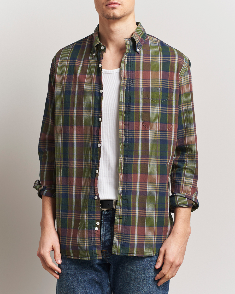 Herre | Skjorter | Gitman Vintage | Button Down Indian Madras Shirt Olive Check