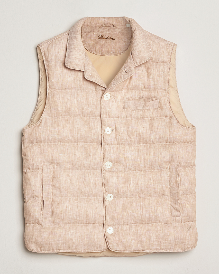 Herre | Veste | Stenströms | Linen Padded Button Vest Beige