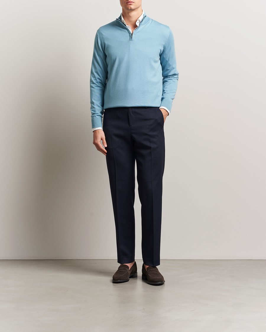 Herre | Trøjer | Charles Tyrwhitt | Pure Merino Zip Neck Jumper Aqua Green