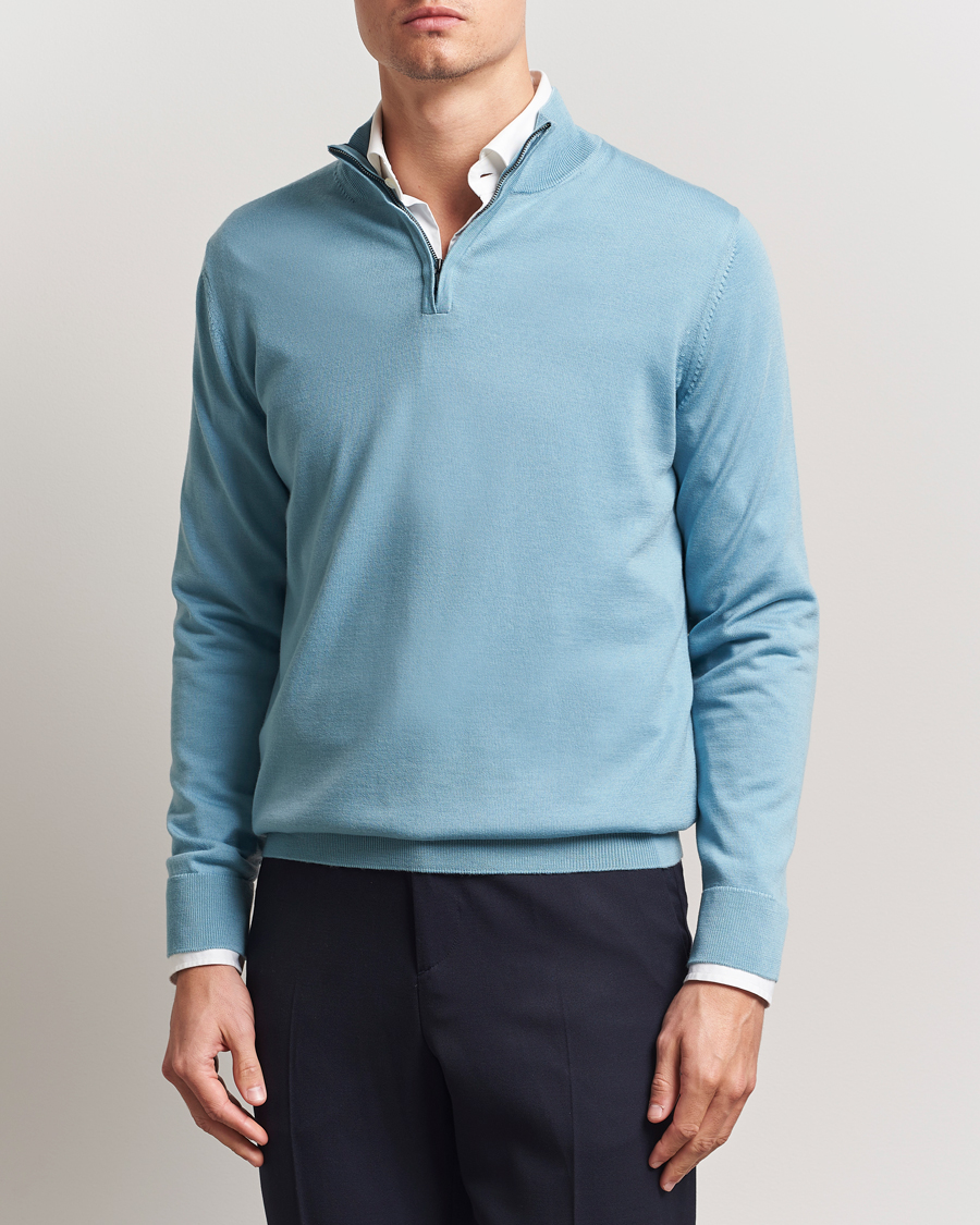 Herre | Trøjer | Charles Tyrwhitt | Pure Merino Zip Neck Jumper Aqua Green