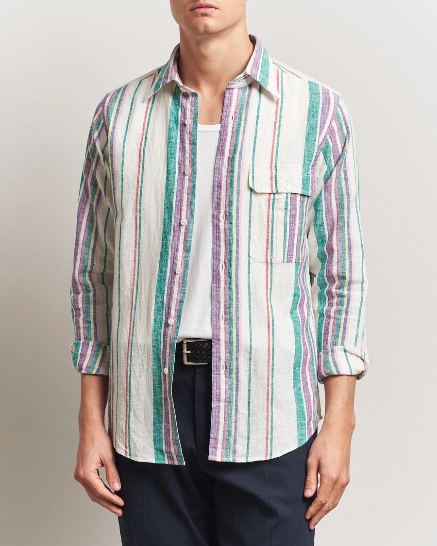 Herre | Skjorter | Drake's | Striped Linen/Cotton Summer Shirt Multi