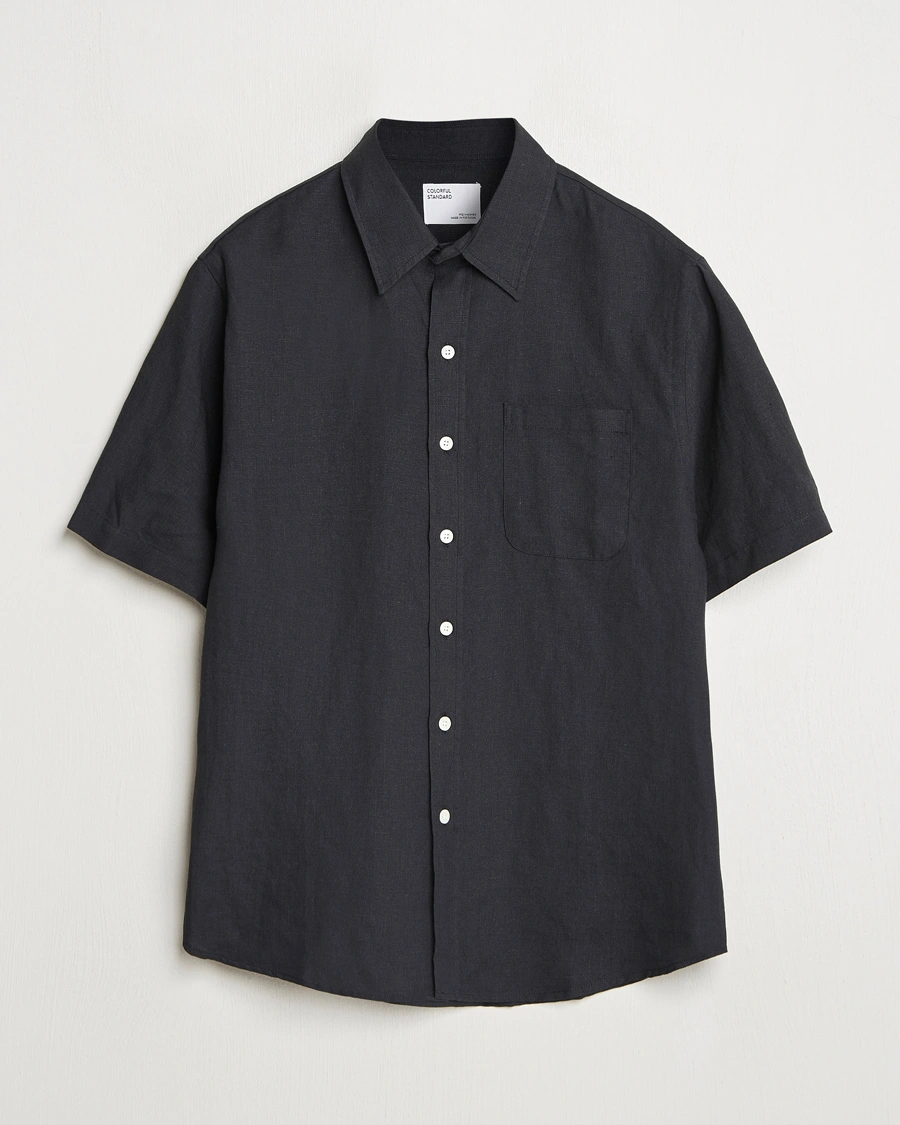 Herre | Skjorter | Colorful Standard | Garment Dyed Linen Short Sleeve Shirt Deep Black