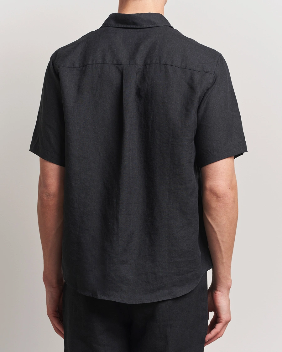 Herre | Skjorter | Colorful Standard | Garment Dyed Linen Short Sleeve Shirt Deep Black