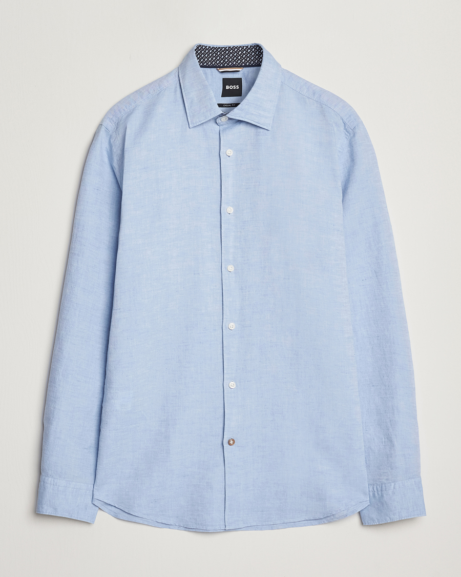 Herre | Skjorter | BOSS BLACK | Hal Cotton/Linen Contrast Shirt Light Blue
