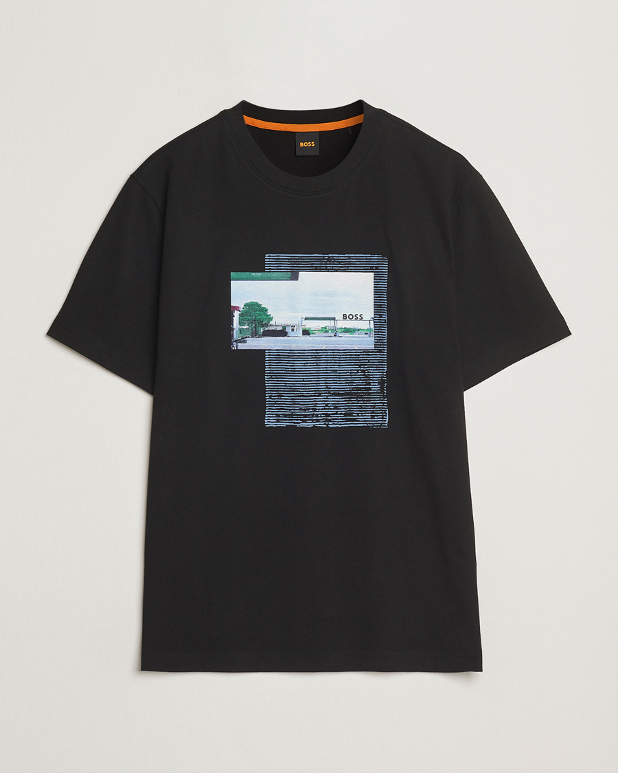 Herre | T-Shirts | BOSS ORANGE | On The Way Printed Crew Neck T-Shirt Black