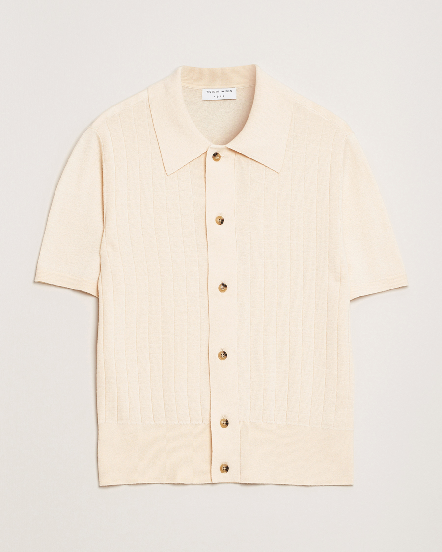 Herre | Skjorter | Tiger of Sweden | Araawen Knitted Short Sleeve Shirt Off White