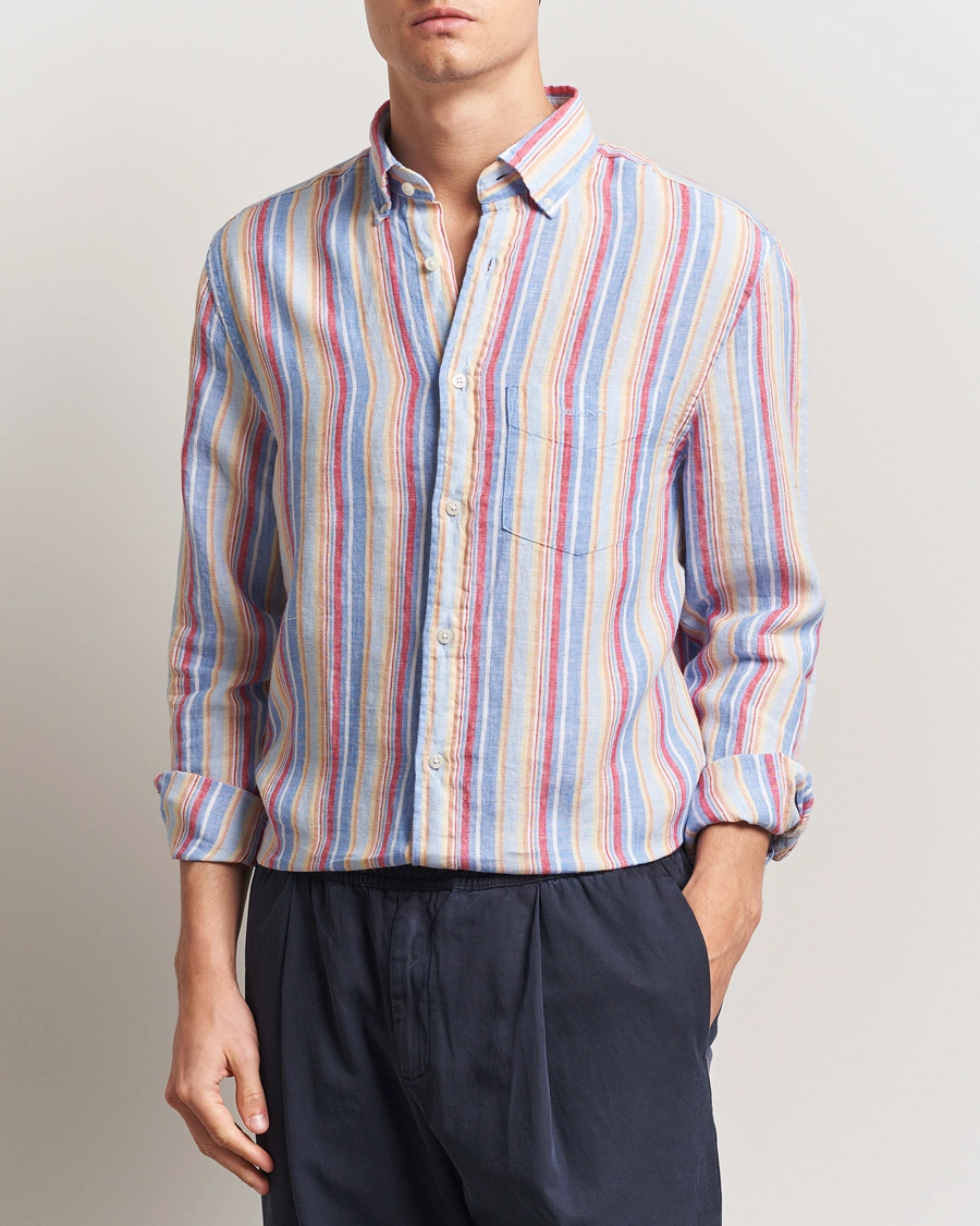 Herre | Skjorter | GANT | Regular Fit Linen Striped Shirt Multi