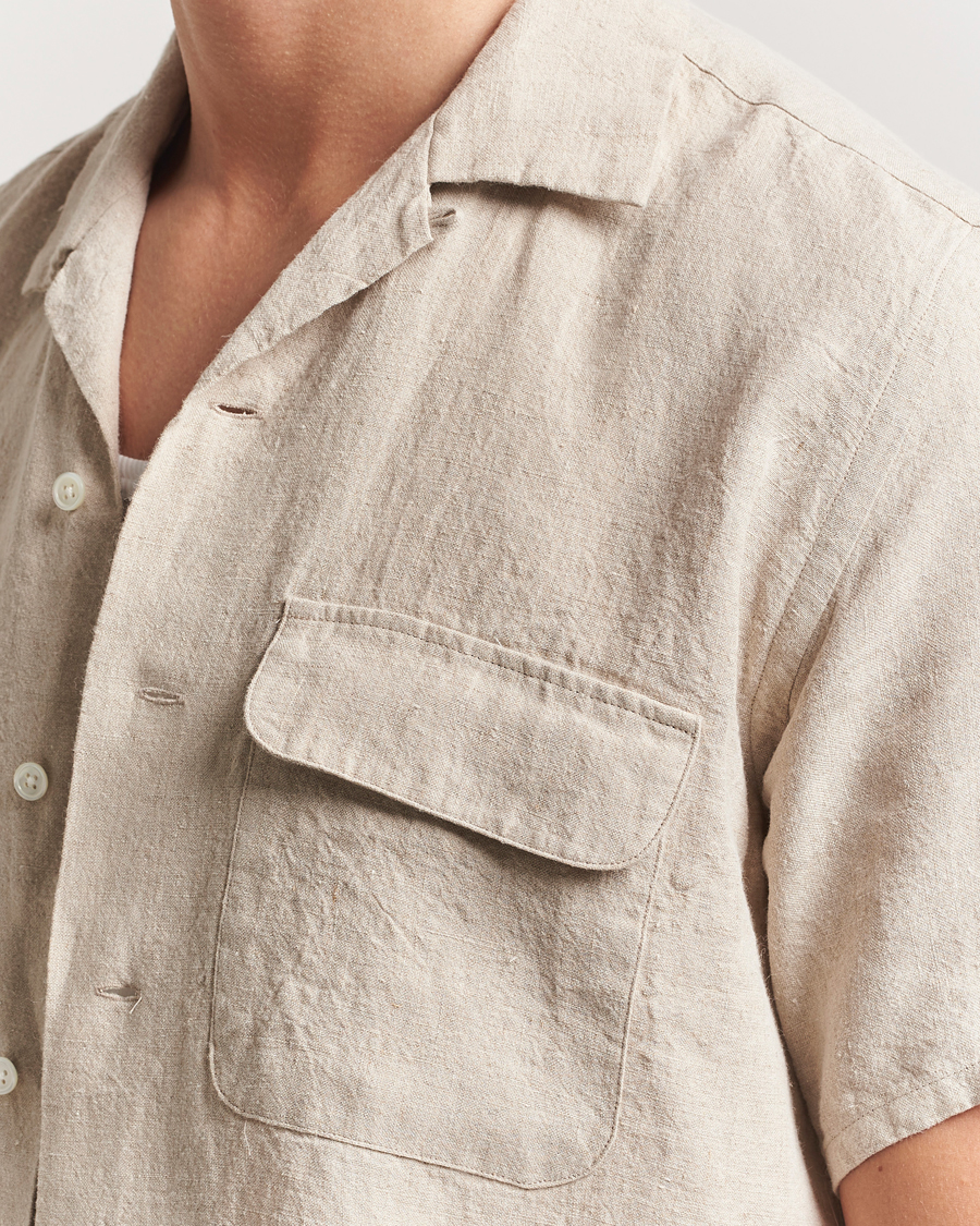 Herre | Skjorter | BEAMS PLUS | Short Sleeve Linen Camp Shirt Beige