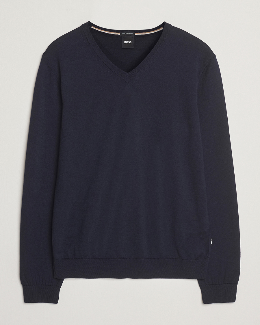 Herre | Trøjer | BOSS BLACK | Melba Wool V-Neck Pullover Dark Blue