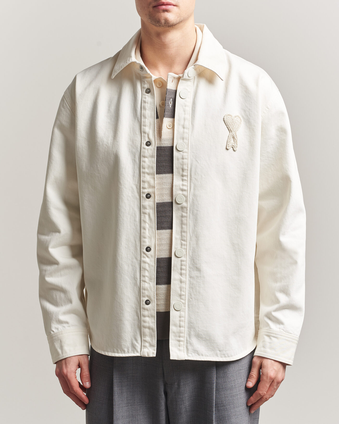 Herre | Skjorter | AMI | Cotton Twill Overshirt Creme