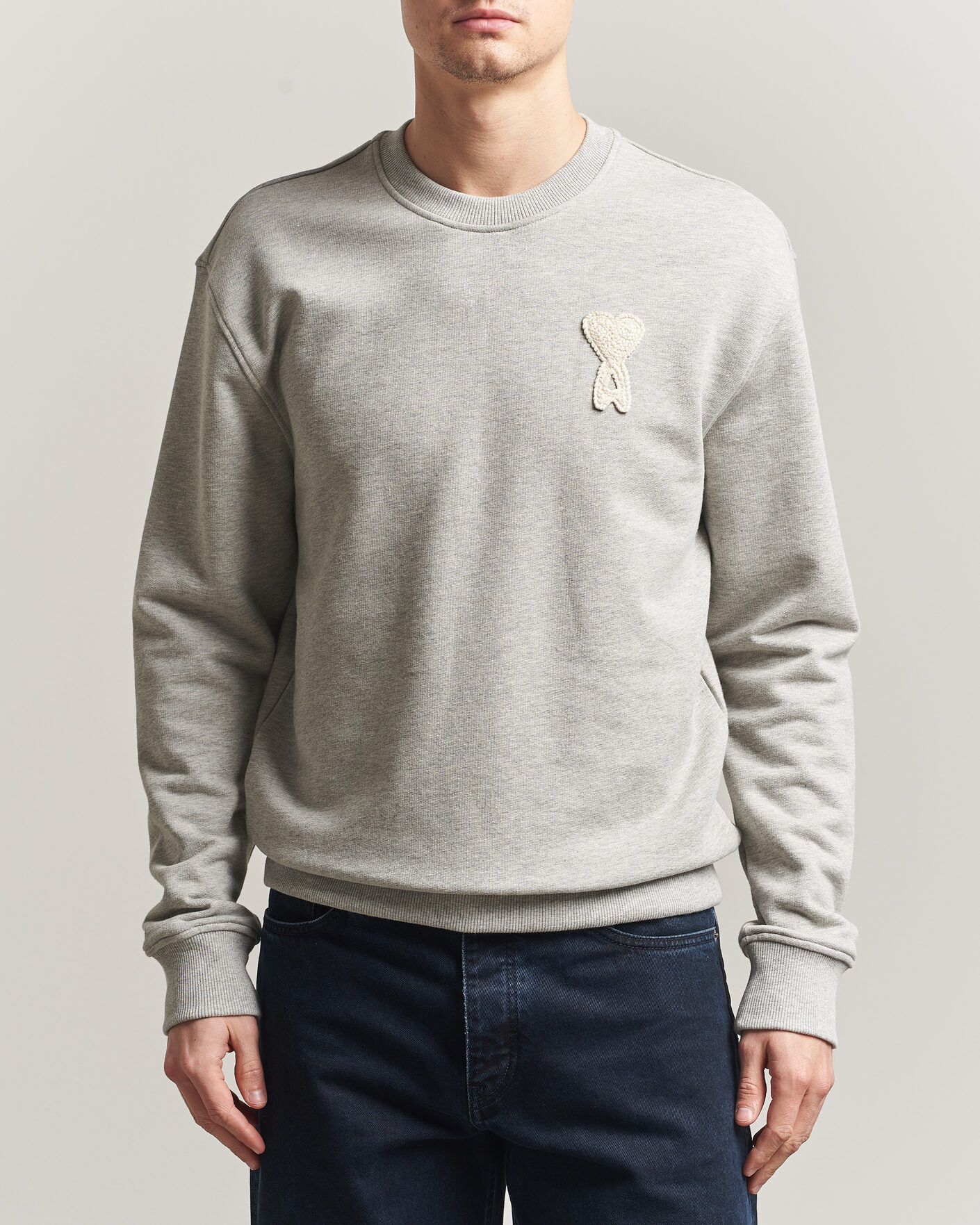 Herre | Trøjer | AMI | Knitted Heart Logo Sweatshirt Grey Melange