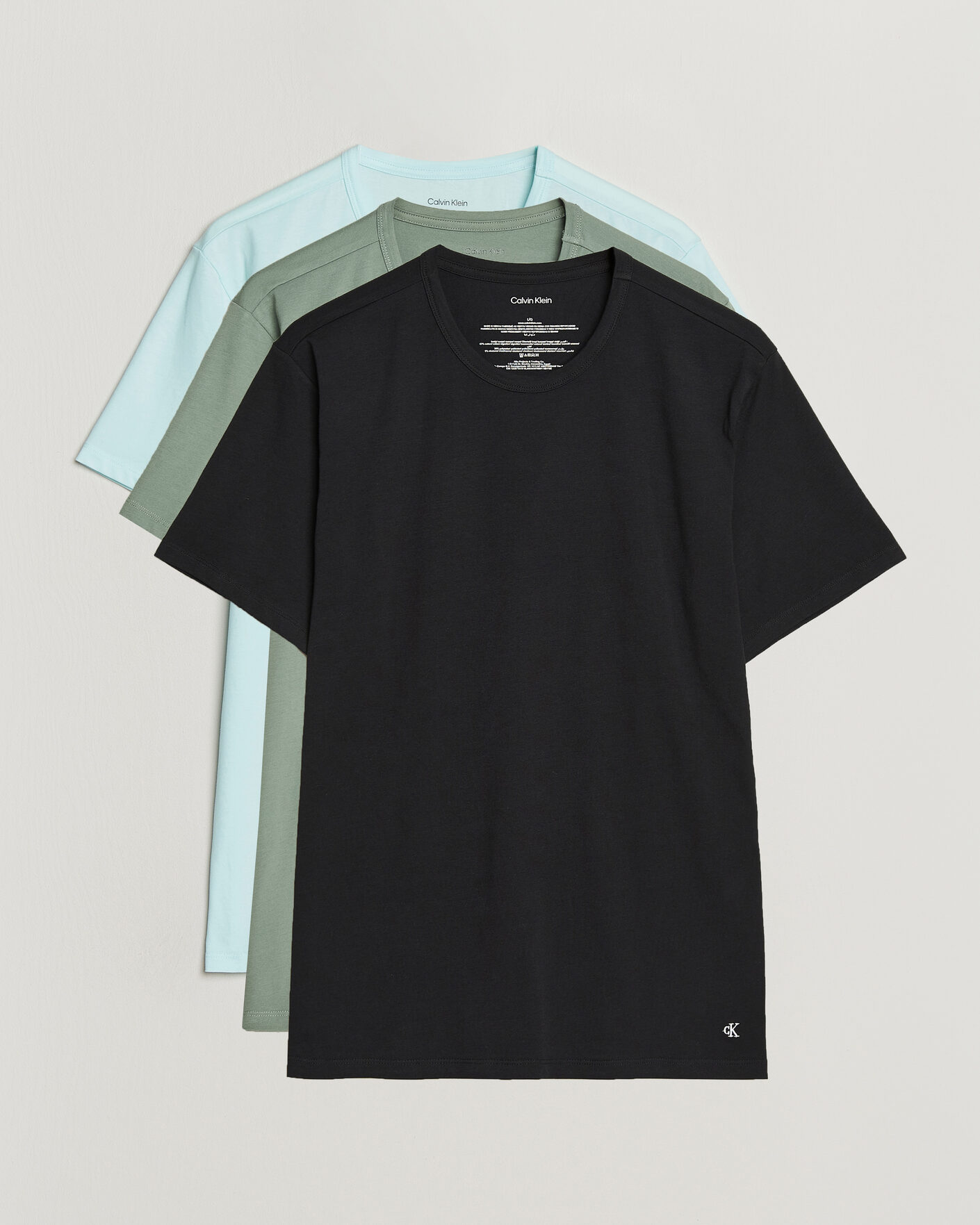Herre | T-Shirts | Calvin Klein | 3-Pack Cotton Stretch Crew Neck T-Shirt Black/Blue/Green
